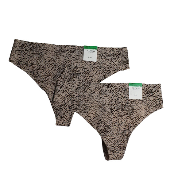 Lot Bundle 2 Thong Underwear Panties Alfani Large No Show Tan Animal Print NEW - Picture 1 of 2
